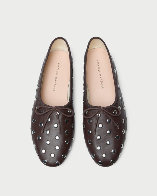 Women Loeffler Randall Landon Espresso/Silver Leather Ballet Flat
