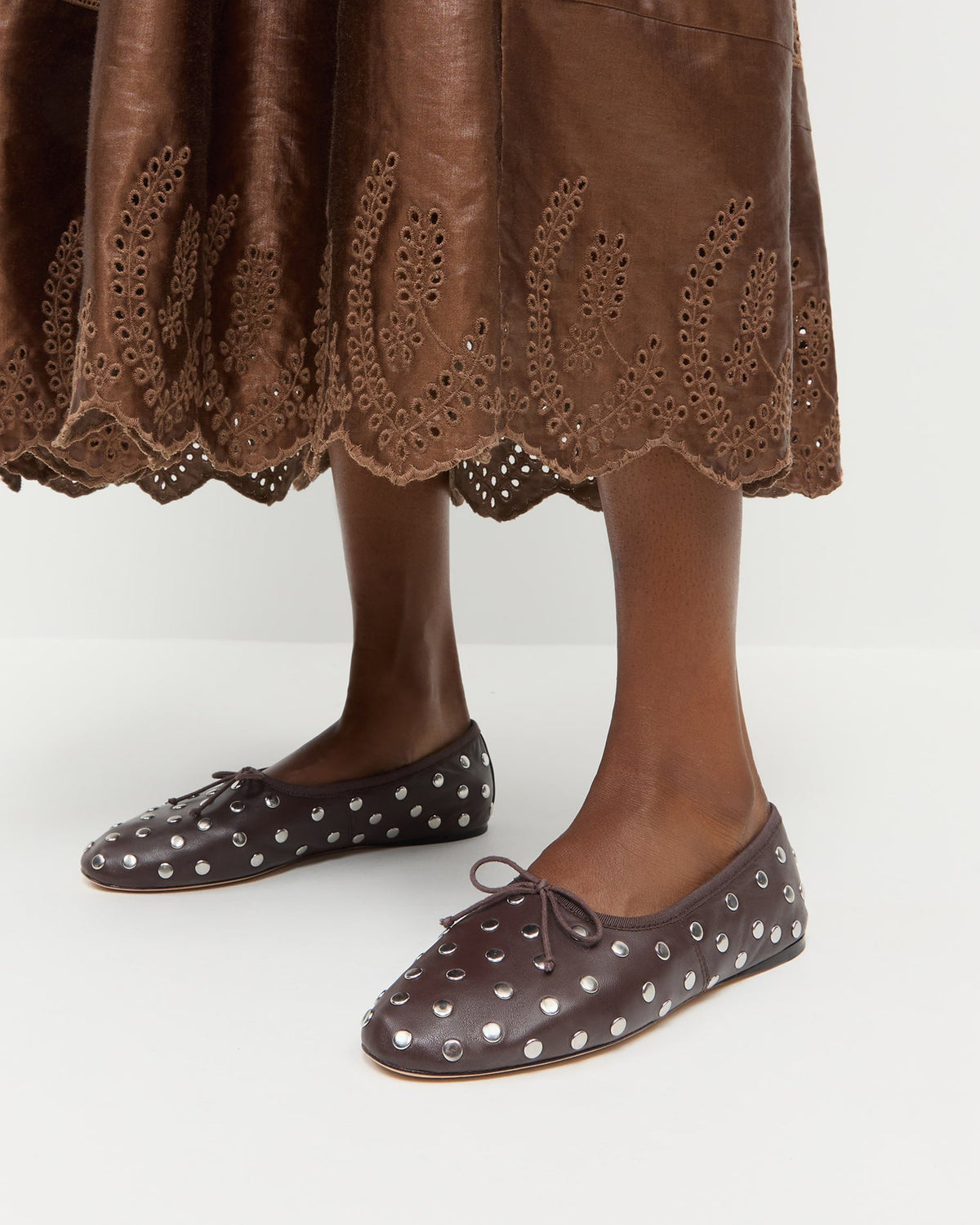 Women Loeffler Randall Landon Espresso/Silver Leather Ballet Flat