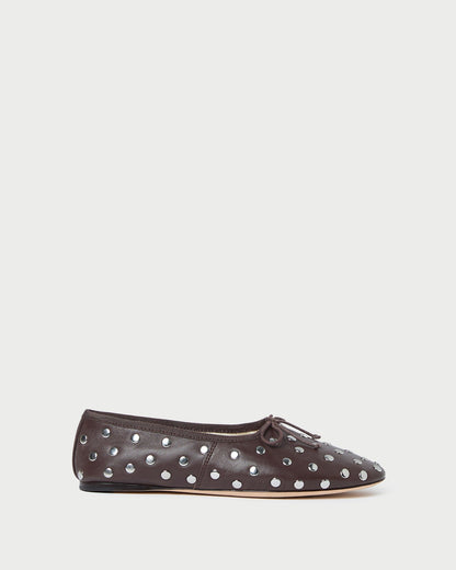 Women Loeffler Randall Landon Espresso/Silver Leather Ballet Flat