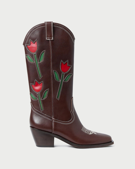Women Loeffler Randall Wilder Espresso Leather Tulip Boot