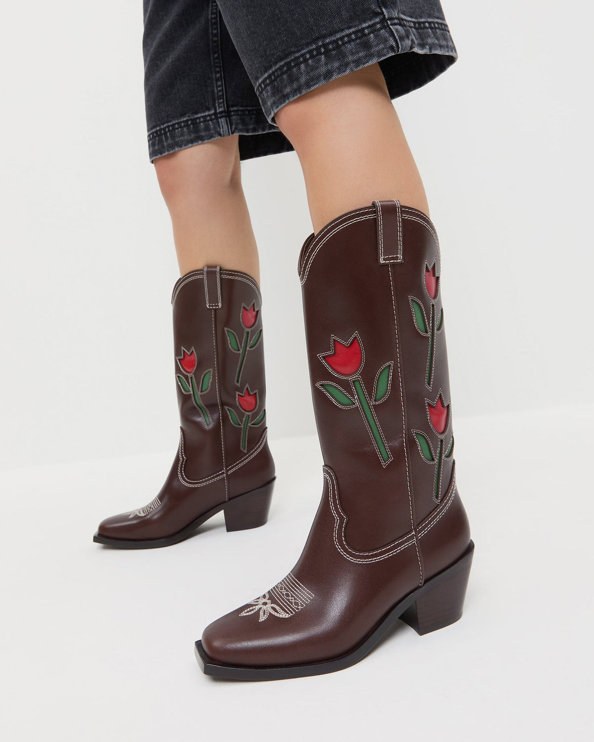Women Loeffler Randall Wilder Espresso Leather Tulip Boot
