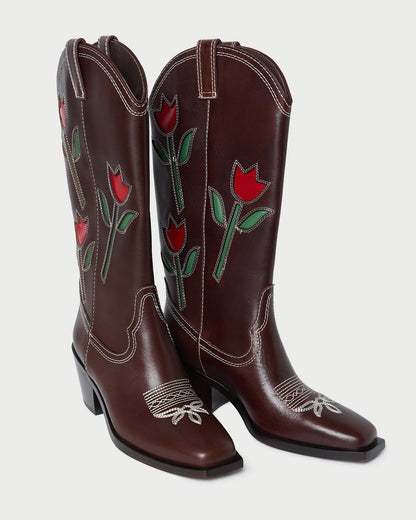 Women Loeffler Randall Wilder Espresso Leather Tulip Boot