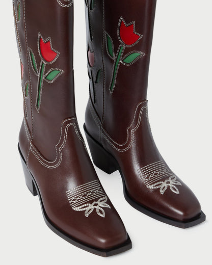 Women Loeffler Randall Wilder Espresso Leather Tulip Boot