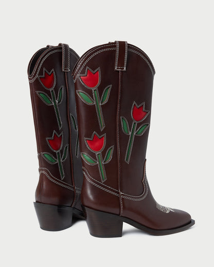 Women Loeffler Randall Wilder Espresso Leather Tulip Boot