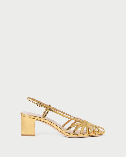 Women Loeffler Randall Priscilla Gold Lattice Heeled Sandal