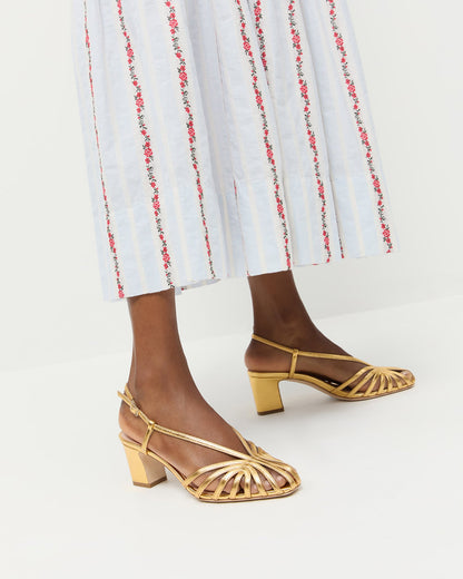 Women Loeffler Randall Priscilla Gold Lattice Heeled Sandal