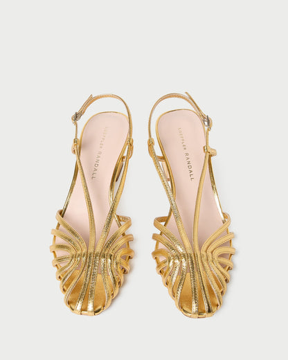 Women Loeffler Randall Priscilla Gold Lattice Heeled Sandal