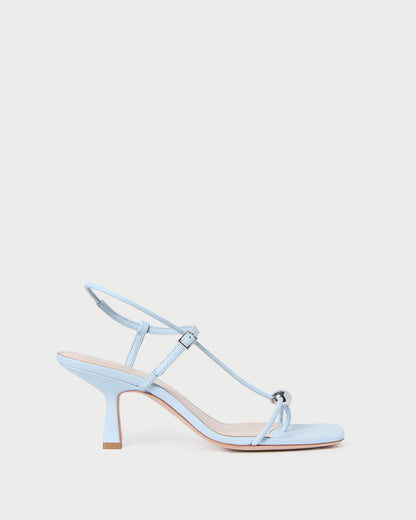 Women Loeffler Randall Triana Blue Leather Mid-Heel Sandal