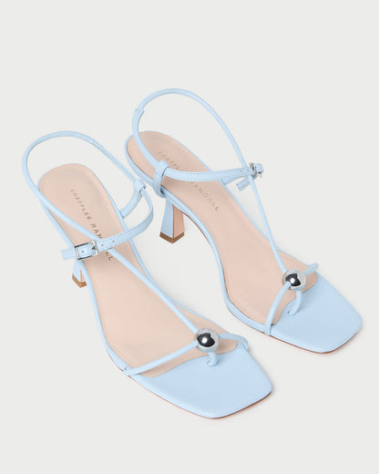 Women Loeffler Randall Triana Blue Leather Mid-Heel Sandal