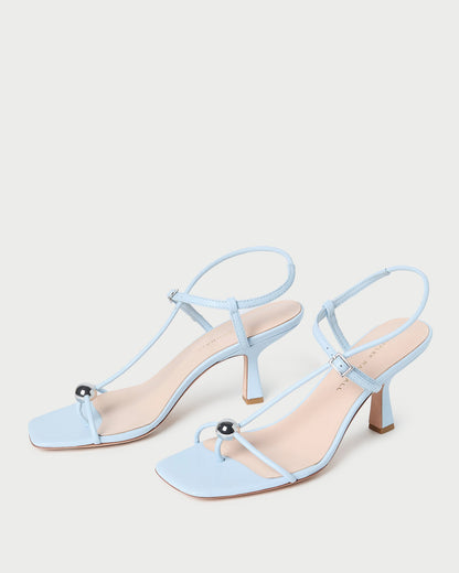 Women Loeffler Randall Triana Blue Leather Mid-Heel Sandal
