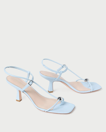 Women Loeffler Randall Triana Blue Leather Mid-Heel Sandal