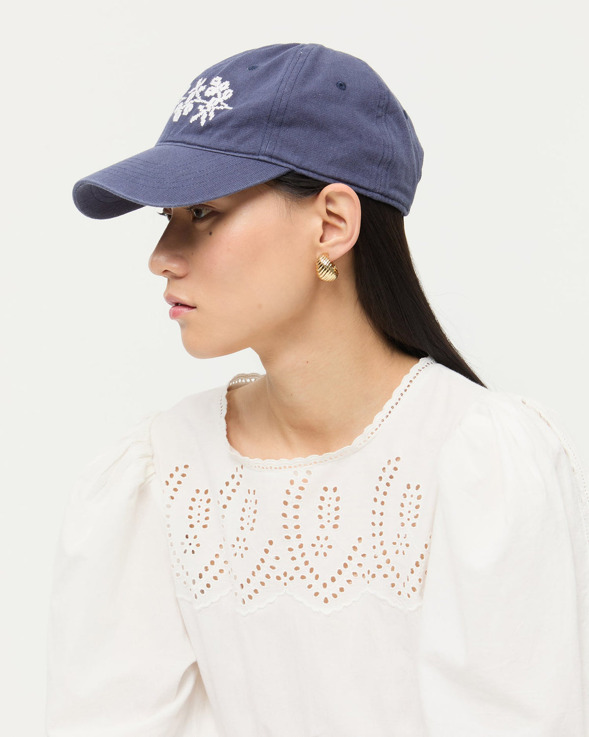 Women Loeffler Randall Cairo Navy/Cream Embroidered Cap