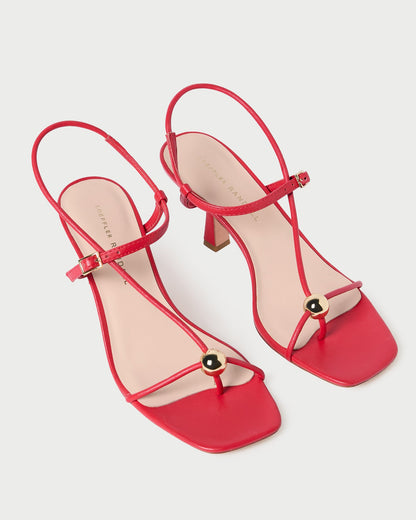 Women Loeffler Randall Triana Red Leather Mid-Heel Sandal