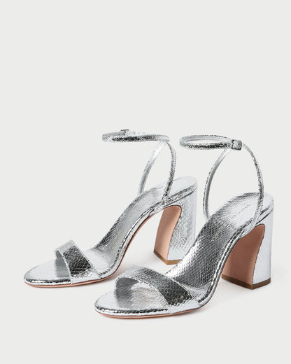 Women Loeffler Randall Malia Silver Snake Embossed Sandal