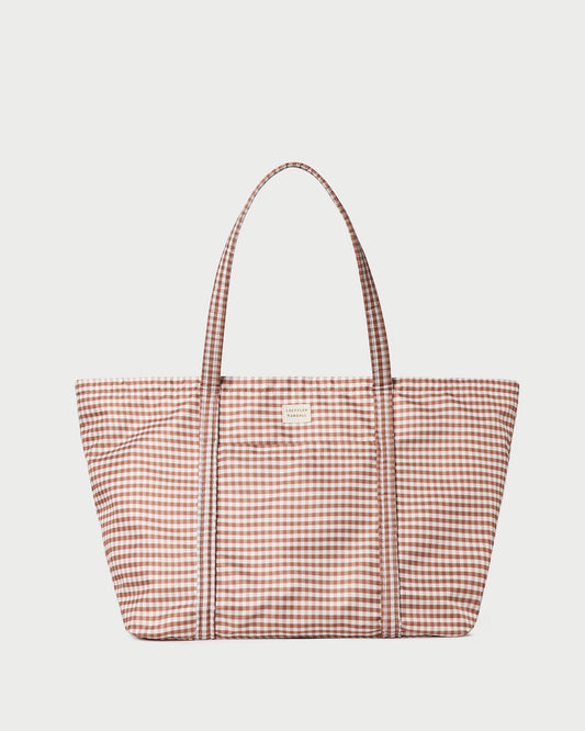 Women Loeffler Randall Dina Brown Gingham Travel Tote