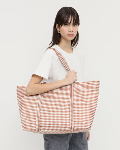 Women Loeffler Randall Dina Brown Gingham Travel Tote