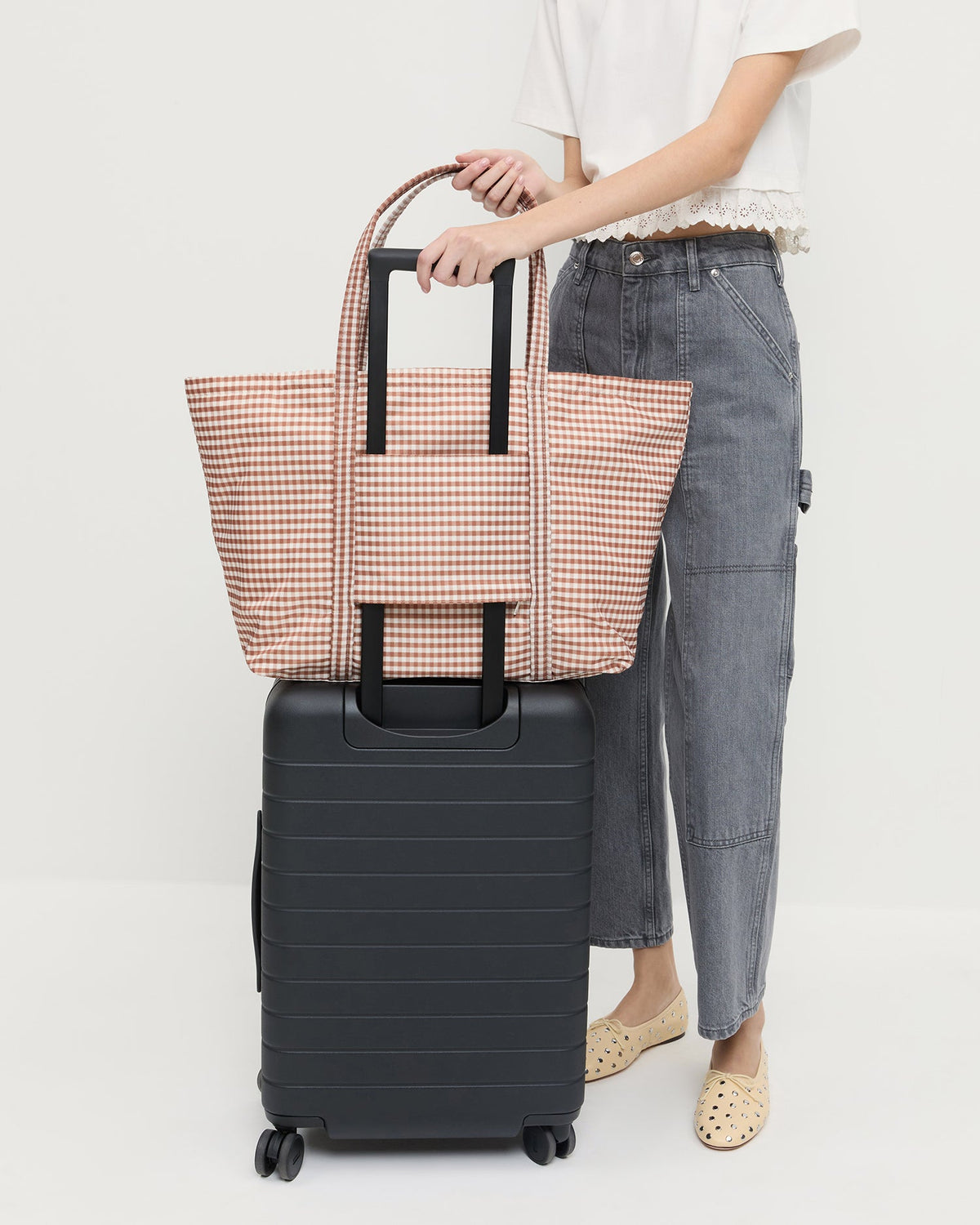 Women Loeffler Randall Dina Brown Gingham Travel Tote