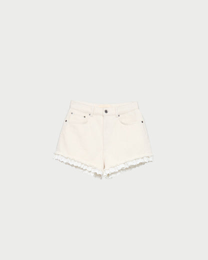 Women Loeffler Randall Kay Lace-Trimmed Denim Shorts