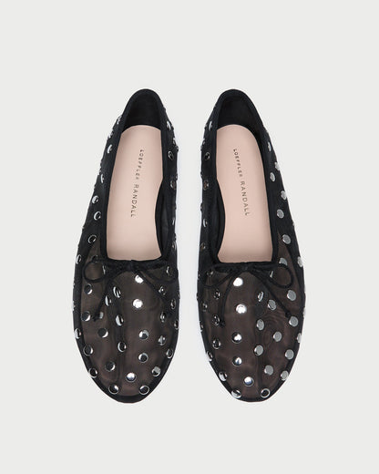 Women Loeffler Randall Landon Black/Silver Mesh Ballet Flat