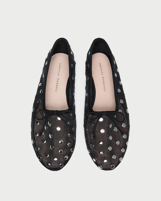 Women Loeffler Randall Landon Black/Silver Mesh Ballet Flat