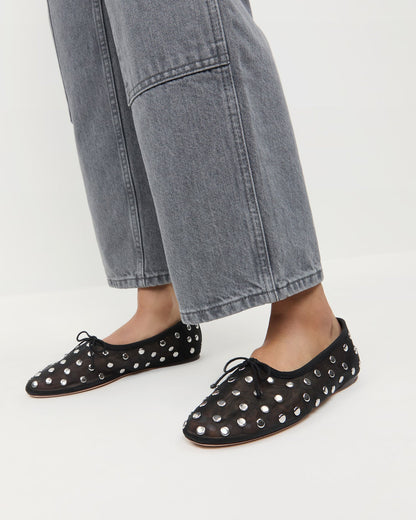 Women Loeffler Randall Landon Black/Silver Mesh Ballet Flat