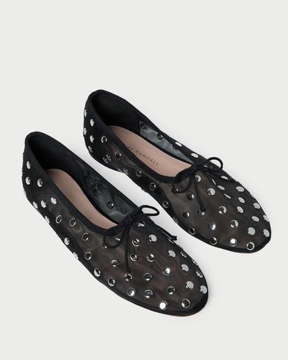 Women Loeffler Randall Landon Black/Silver Mesh Ballet Flat