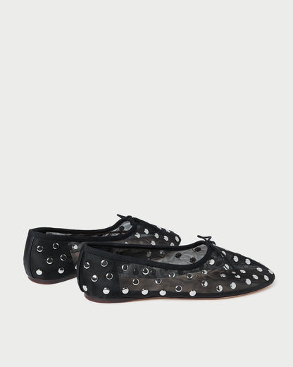 Women Loeffler Randall Landon Black/Silver Mesh Ballet Flat