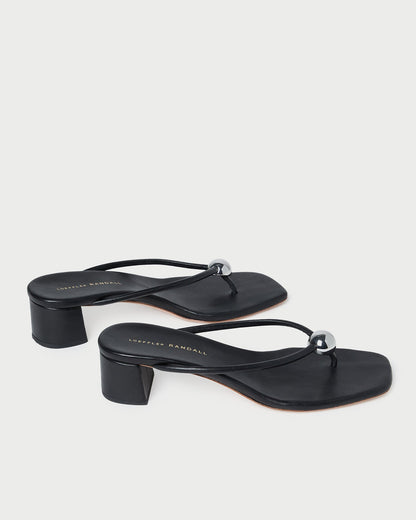 Women Loeffler Randall Odessa Black Leather Heeled Sandal