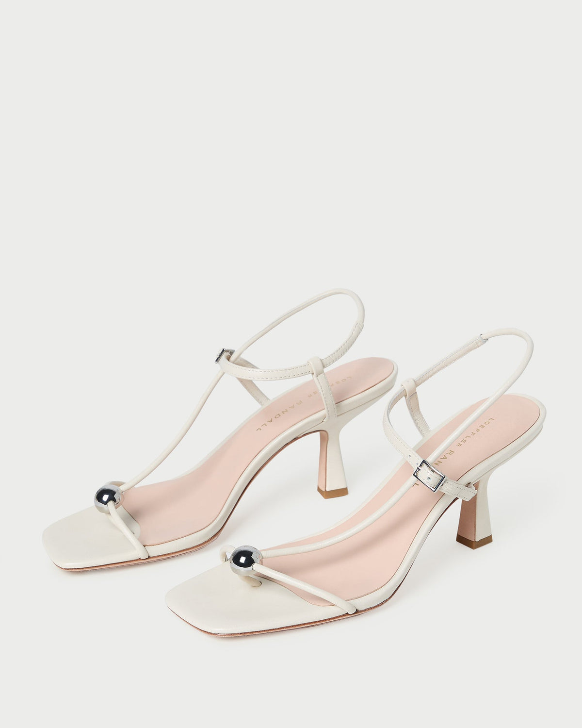 Women Loeffler Randall Triana White Leather Mid-Heel Sandal