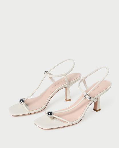 Women Loeffler Randall Triana White Leather Mid-Heel Sandal