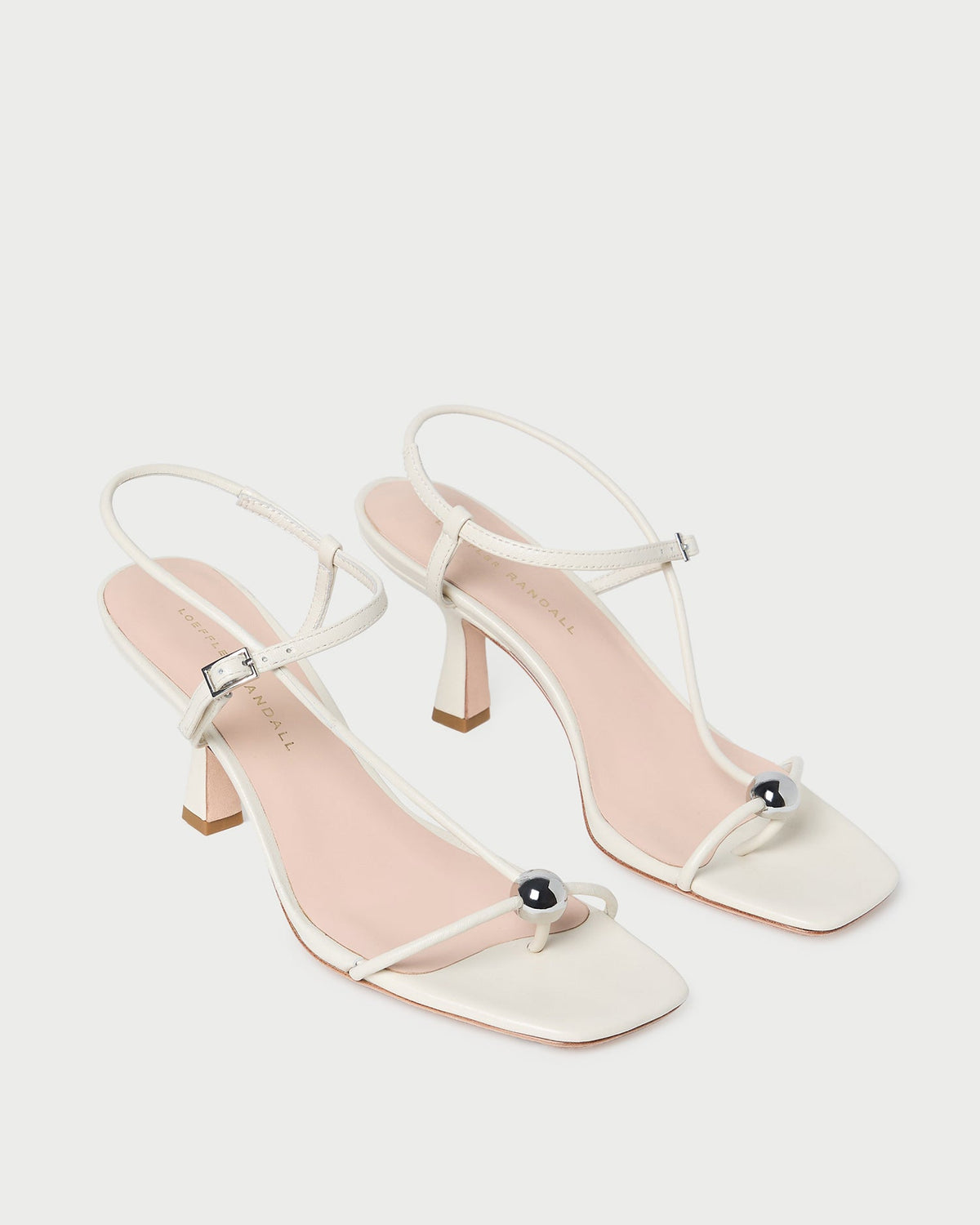Women Loeffler Randall Triana White Leather Mid-Heel Sandal