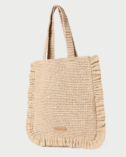 Women Loeffler Randall Justine Natural Crochet Ruffle Tote