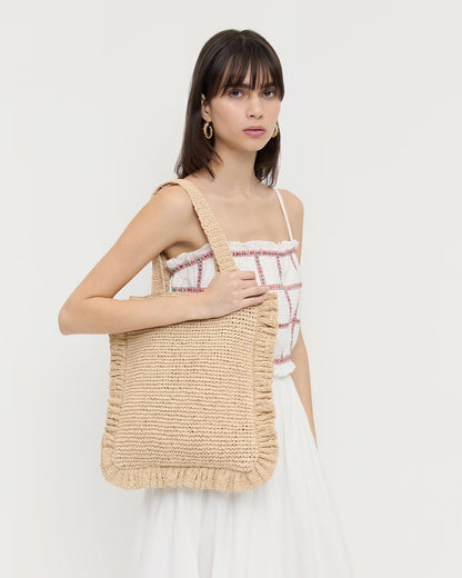 Women Loeffler Randall Justine Natural Crochet Ruffle Tote