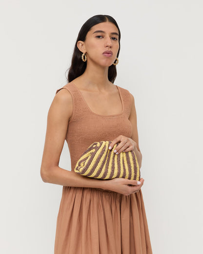 Women Loeffler Randall Bailey Brown/Butter Stripe Dome Clutch