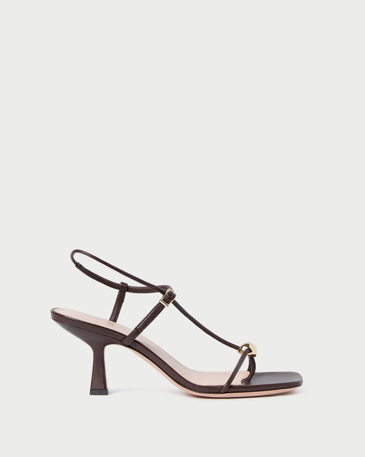 Women Loeffler Randall Triana Espresso Leather Mid-Heel Sandal