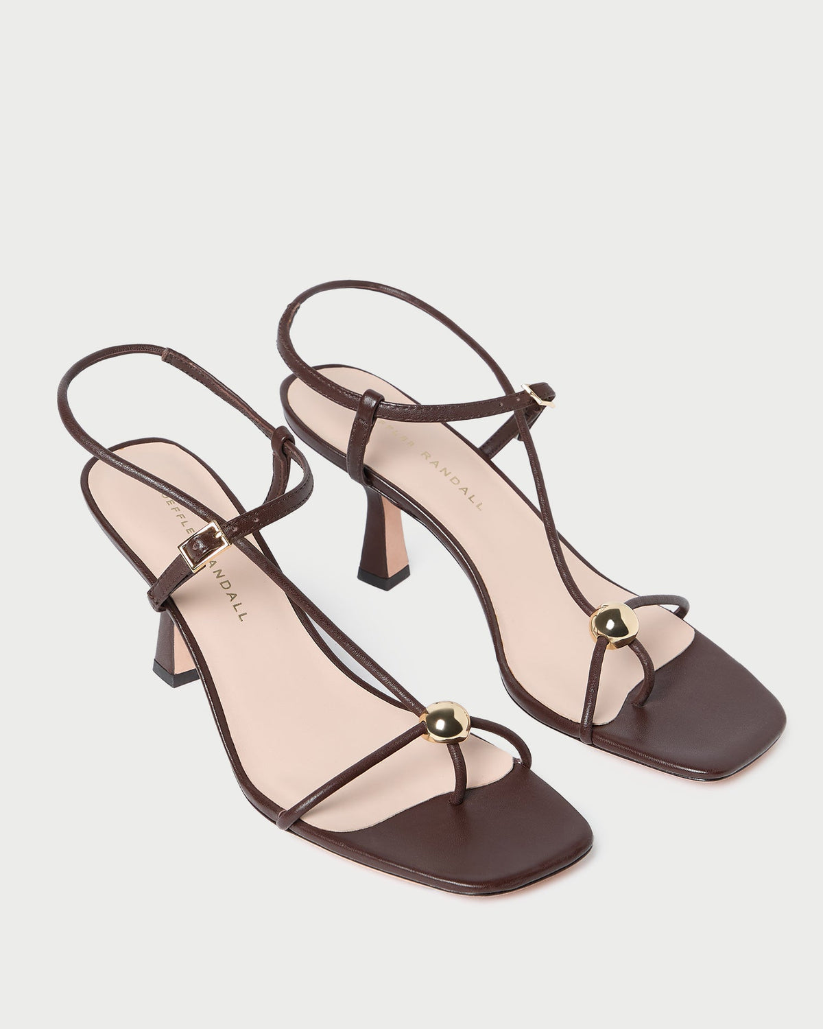 Women Loeffler Randall Triana Espresso Leather Mid-Heel Sandal