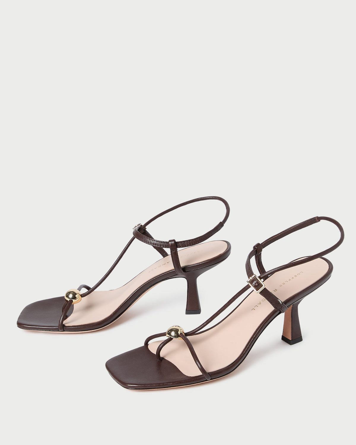 Women Loeffler Randall Triana Espresso Leather Mid-Heel Sandal
