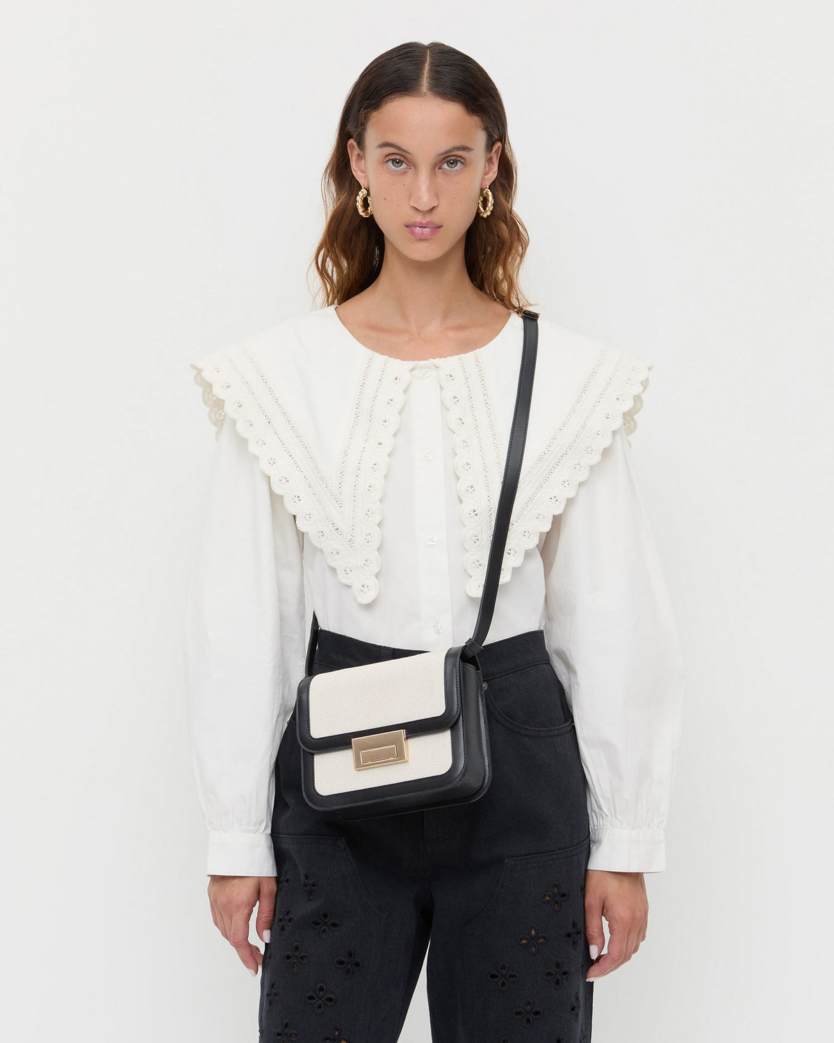 Women Loeffler Randall Desi Black/Natural Canvas Crossbody