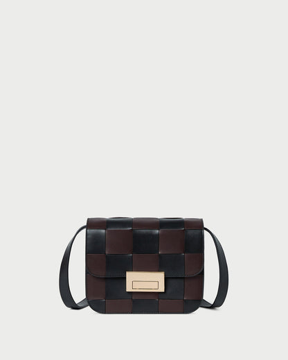 Women Loeffler Randall Desi Black/Espresso Woven Leather Crossbody