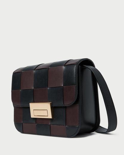Women Loeffler Randall Desi Black/Espresso Woven Leather Crossbody