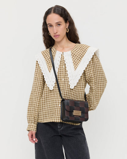 Women Loeffler Randall Desi Black/Espresso Woven Leather Crossbody