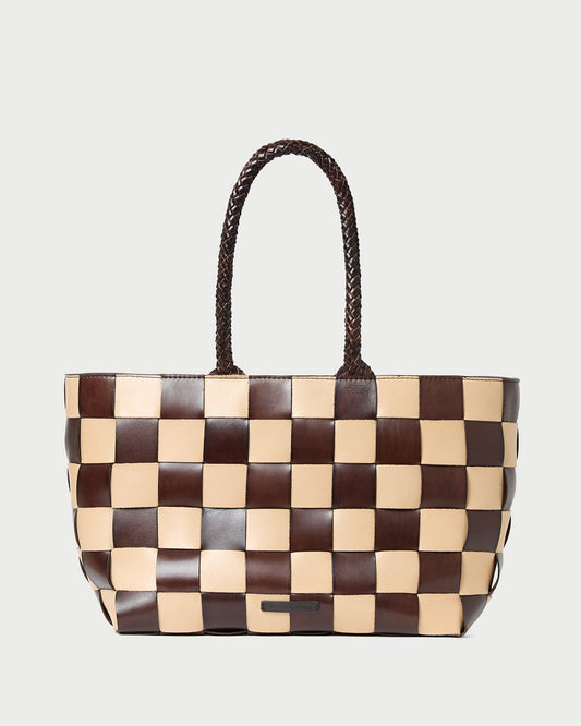 Women Loeffler Randall Klara Brown/Butter Woven Leather Tote