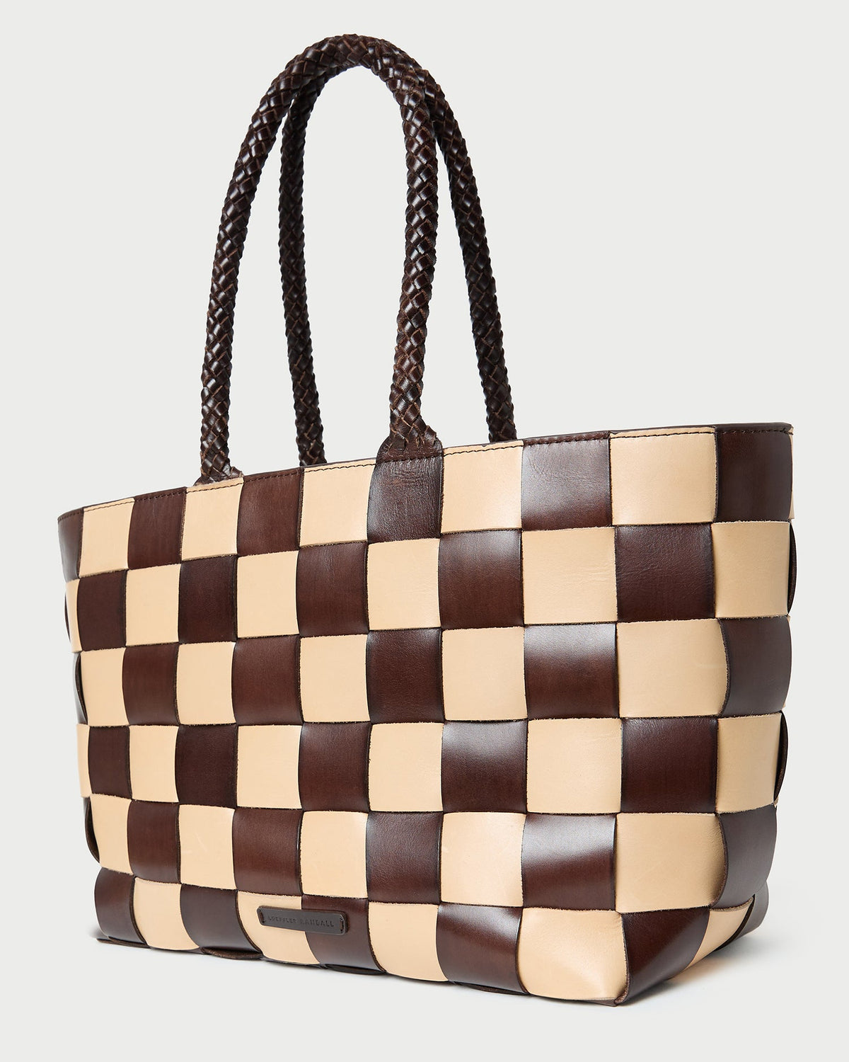 Women Loeffler Randall Klara Brown/Butter Woven Leather Tote