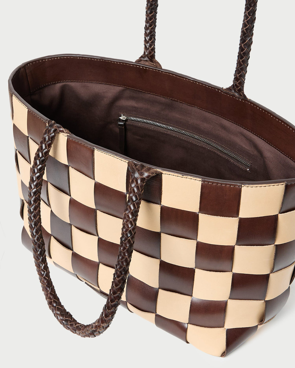 Women Loeffler Randall Klara Brown/Butter Woven Leather Tote