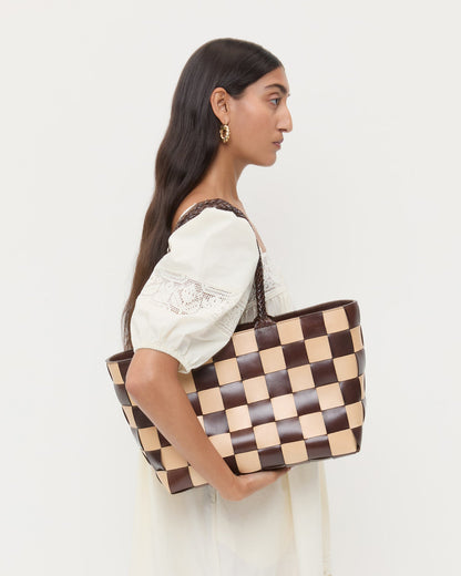 Women Loeffler Randall Klara Brown/Butter Woven Leather Tote