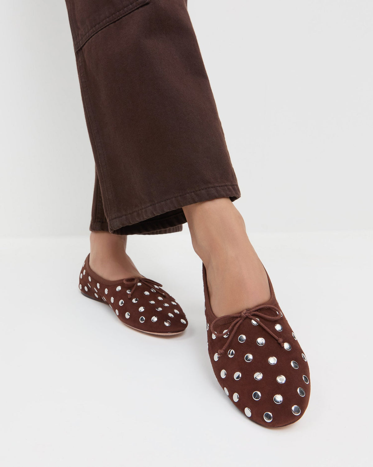 Women Loeffler Randall Landon Espresso/Silver Suede Ballet Flat