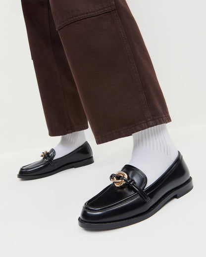 Women Loeffler Randall Roma Black Leather Loafer