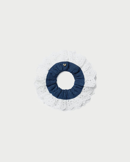 Women Loeffler Randall Dolly Denim/Cream Embroidered Scrunchie