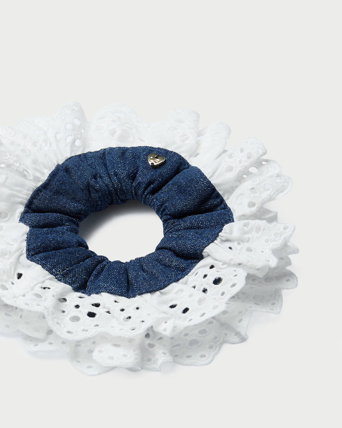 Women Loeffler Randall Dolly Denim/Cream Embroidered Scrunchie