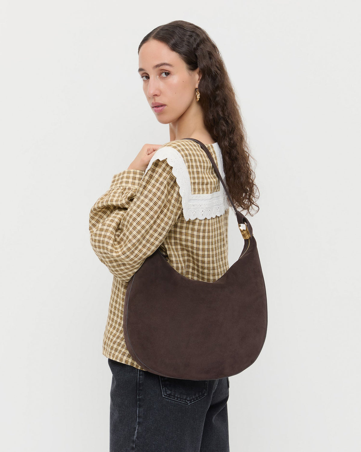 Women Loeffler Randall Morgan Brown Suede Shoulder Bag